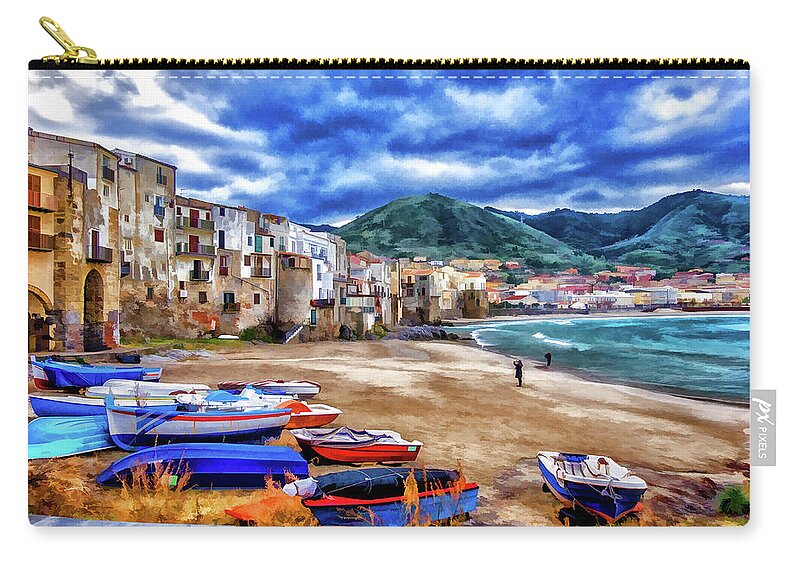Italy Zip Pouch featuring the photograph Cefalu Waterfront by Monroe Payne