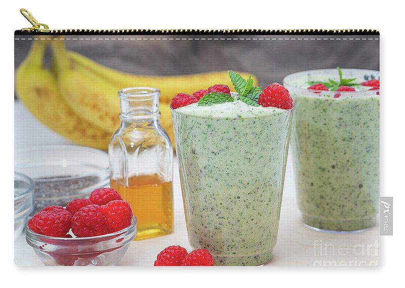 Celery Zip Pouch featuring the photograph Celery spinach banana smoothie with Chia seeds by Hanna Tor