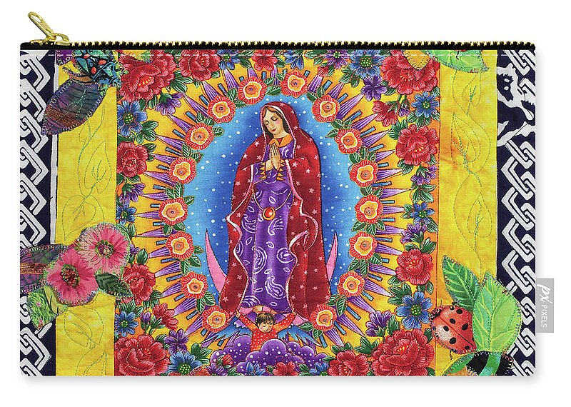Day Of The Dead Zip Pouch featuring the mixed media Center of Day of the Dead by Vivian Aumond