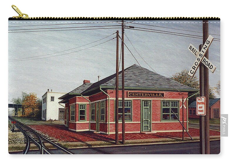 Architectural Landscape Zip Pouch featuring the painting Centerville Iowa Depot by George Lightfoot