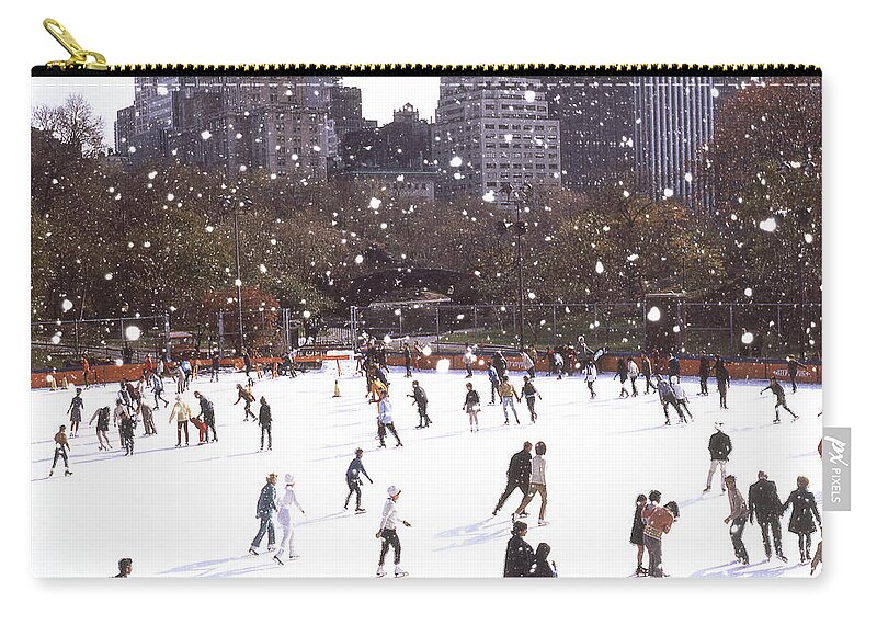 New York Zip Pouch featuring the photograph Central Park Skaters Color by Russel Considine