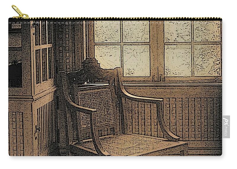 Chair Window Room B&w Sepia Carry-all Pouch featuring the photograph Chair Window2 by John Linnemeyer