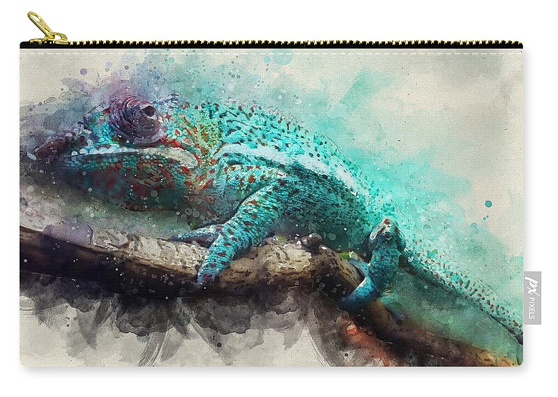 Animals Carry-all Pouch featuring the digital art Chameleon by Geir Rosset
