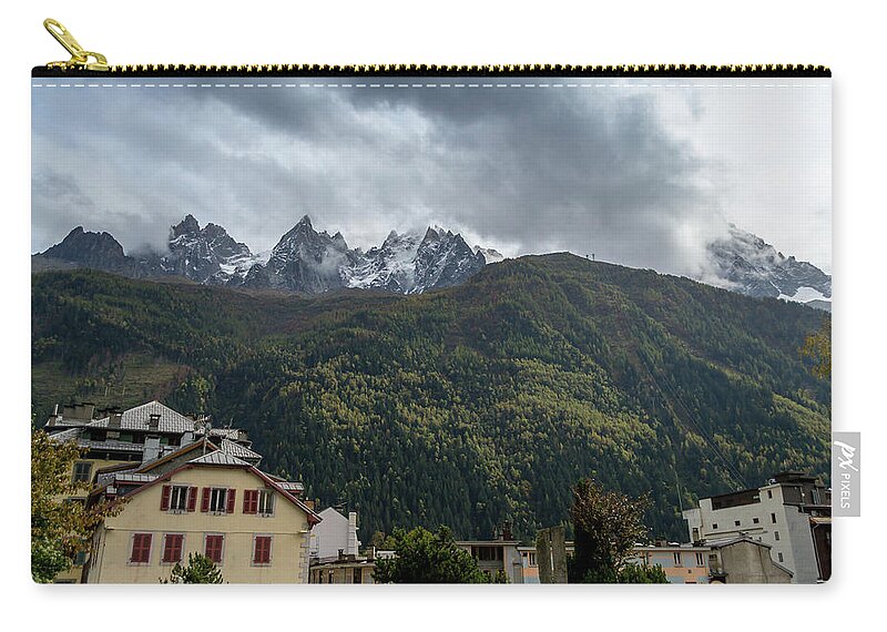 France Zip Pouch featuring the photograph Chamonix looking up to Mont Blanc by Andrew Lalchan