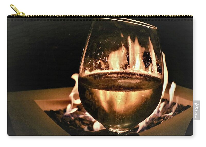 Champagne Zip Pouch featuring the photograph Champagne By The Fire by William Rockwell