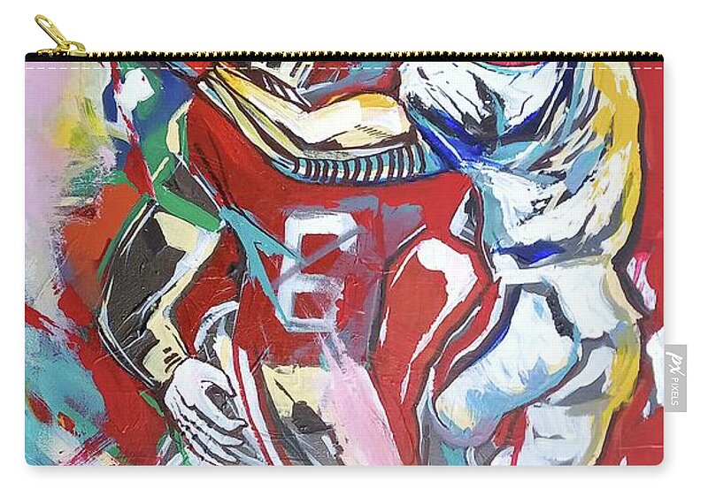 Champion Touchdown Zip Pouch featuring the painting Champion Touchdown by John Gholson