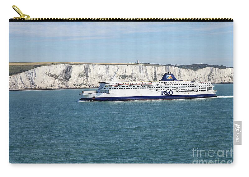 P&o Zip Pouch featuring the photograph Channel Ferry - The White Cliffs of Dover by Bryan Attewell