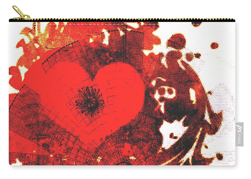Heart Zip Pouch featuring the mixed media Chaotic Heart by Moira Law