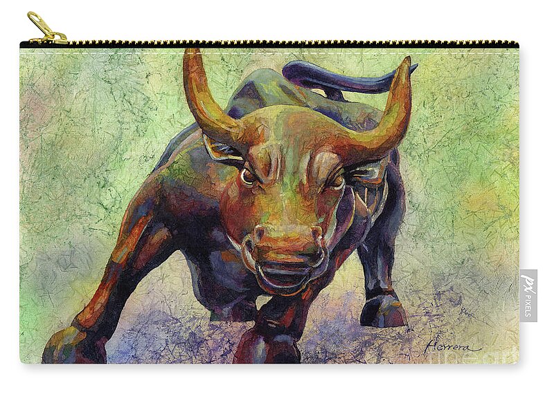 Charging Bull Zip Pouch featuring the painting Charging Bull by Hailey E Herrera