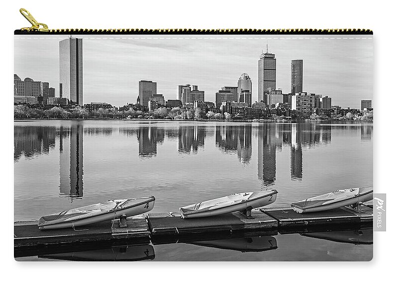 Charles Zip Pouch featuring the photograph Charles River Beautiful Spring Day and Reflection Boston Massachusetts Black and White by Toby McGuire