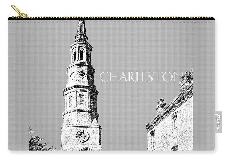 Architecture Zip Pouch featuring the digital art Charleston St. Phillips Church - Silver    by DB Artist