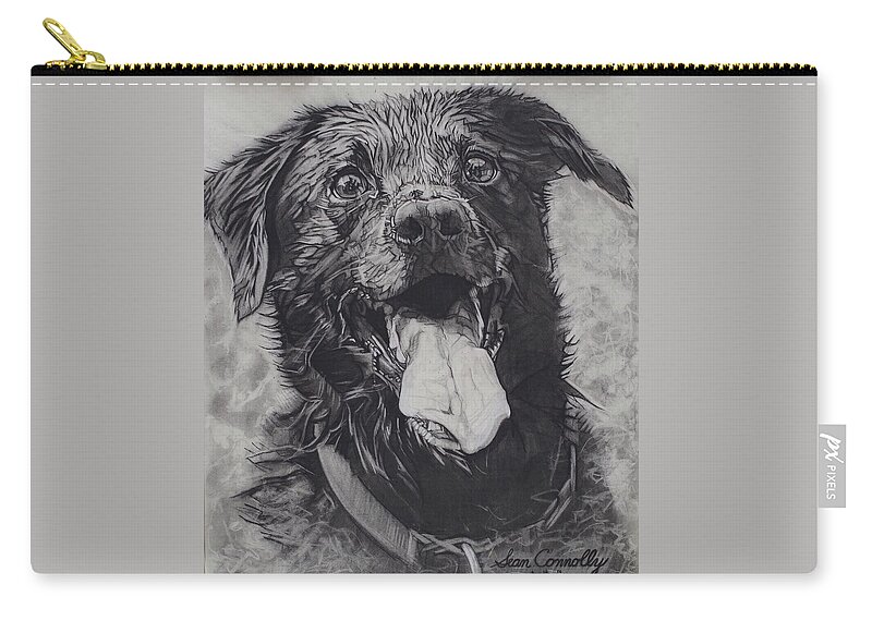 Charcoal Pencil Zip Pouch featuring the drawing Charlie Dog by Sean Connolly