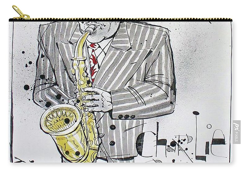  Zip Pouch featuring the drawing Charlie Parker by Phil Mckenney