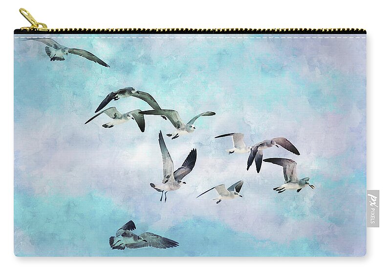 Seagulls Zip Pouch featuring the mixed media Chasing the Breadwinner by Peggy Collins