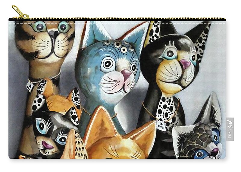 Cat Zip Pouch featuring the painting Cheaper by the Dozen by Jeanette Ferguson