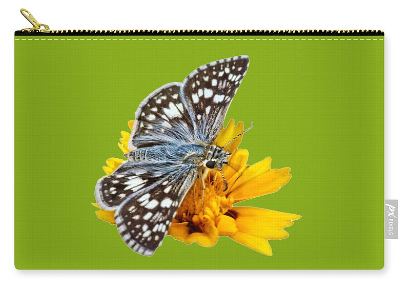 Checkered Skipper Zip Pouch featuring the photograph Checkered Skipper - Square - Transparent by Nikolyn McDonald