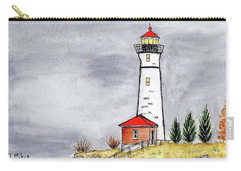 Maine Lighthouse Zip Pouch featuring the painting Brave Red Top Maine Lighthouse by Donna Mibus