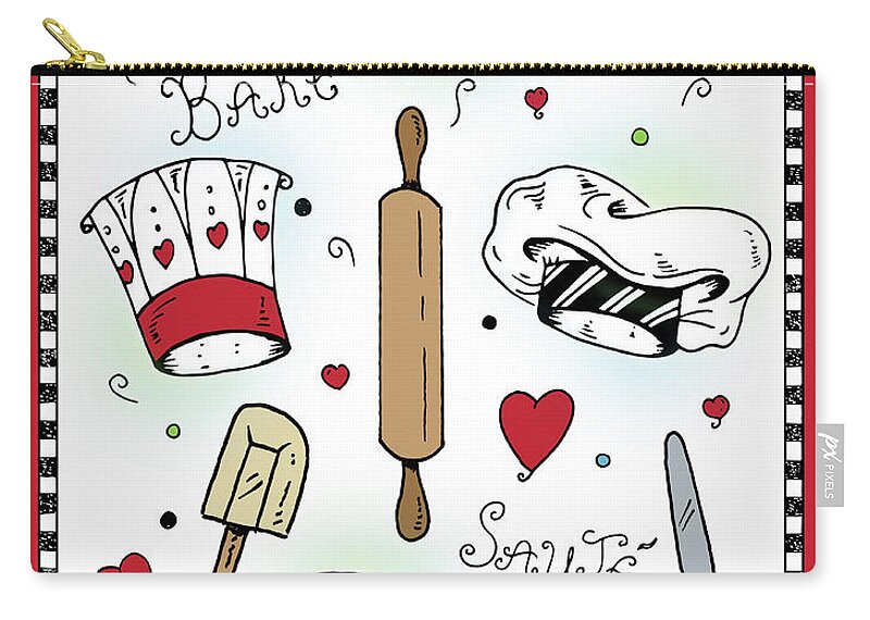 Chef Zip Pouch featuring the mixed media Chefs Toque Hats-I by Shari Warren