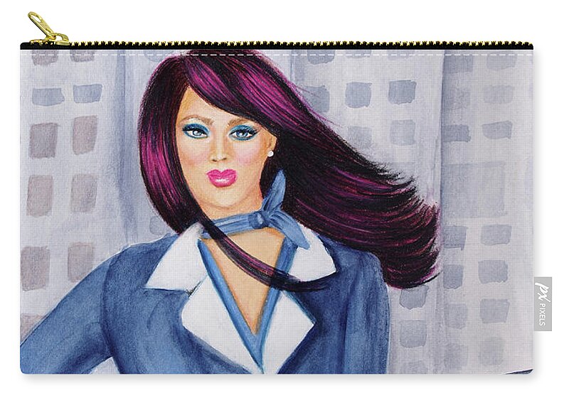 Fine Art Zip Pouch featuring the mixed media Chelsea Girl City Blues by Dorothy Lee