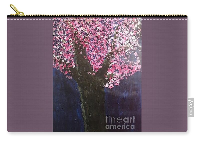 Cherry Blossoms Joy Colour Life Tree Renewal Friendship Zip Pouch featuring the painting Cherry Blossoms by Nina Jatania