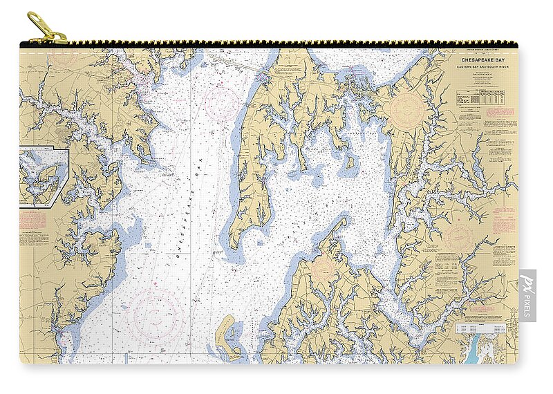 Chesapeake Bay Eastern Bay And South River Zip Pouch featuring the digital art Chesapeake Bay Eastern Bay and South River, NOAA Chart 12270 by Nautical Chartworks