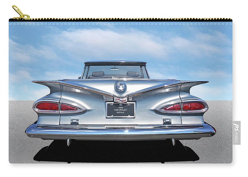 Chevrolet Impala Zip Pouch featuring the photograph Chevrolet Impala 1959 Shining in the Light by Gill Billington