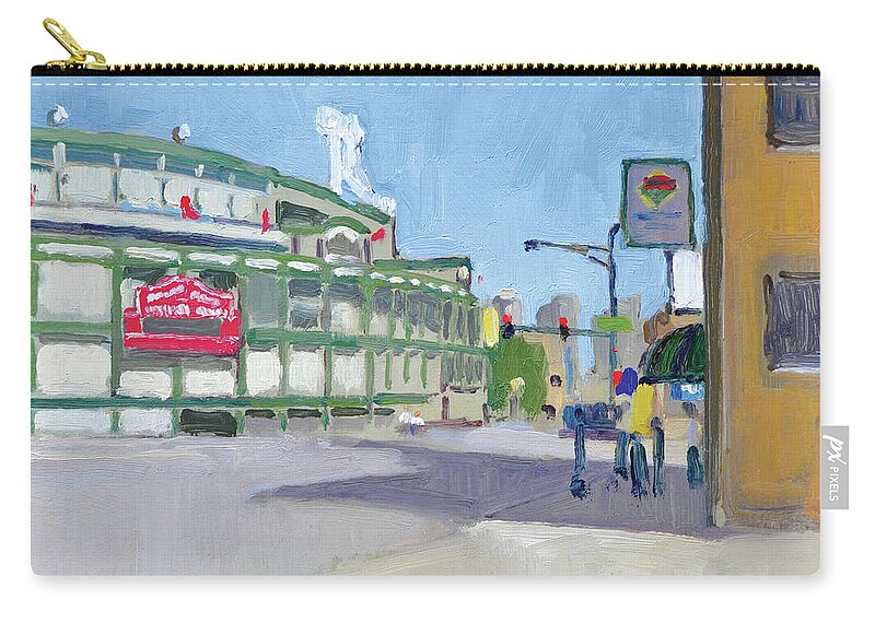 Wrigley Field Zip Pouch featuring the painting Chicago Cubs at Wrigley Field - Chicago, Illinois by Paul Strahm