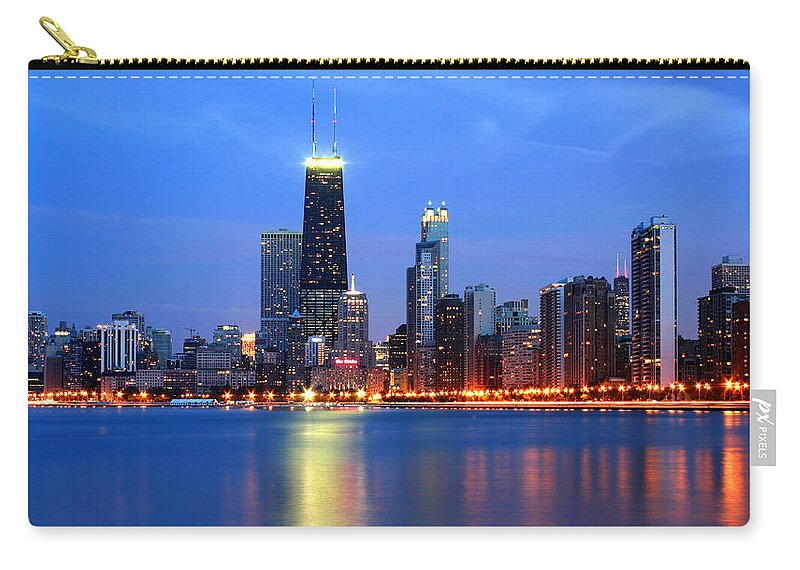 Architecture Zip Pouch featuring the photograph Chicago Dusk Skyline Blue by Patrick Malon