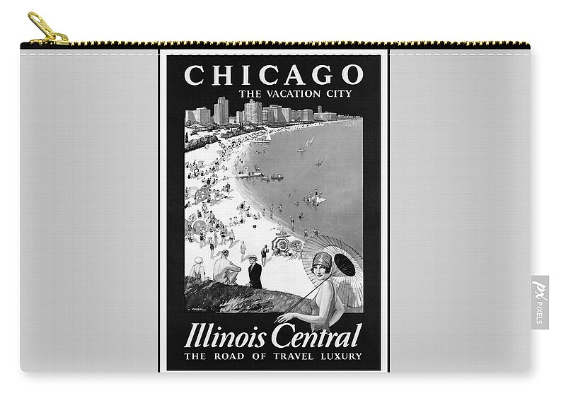 Chicago Zip Pouch featuring the photograph Chicago Illinois Vintage Retro Travel Poster Black and White by Carol Japp