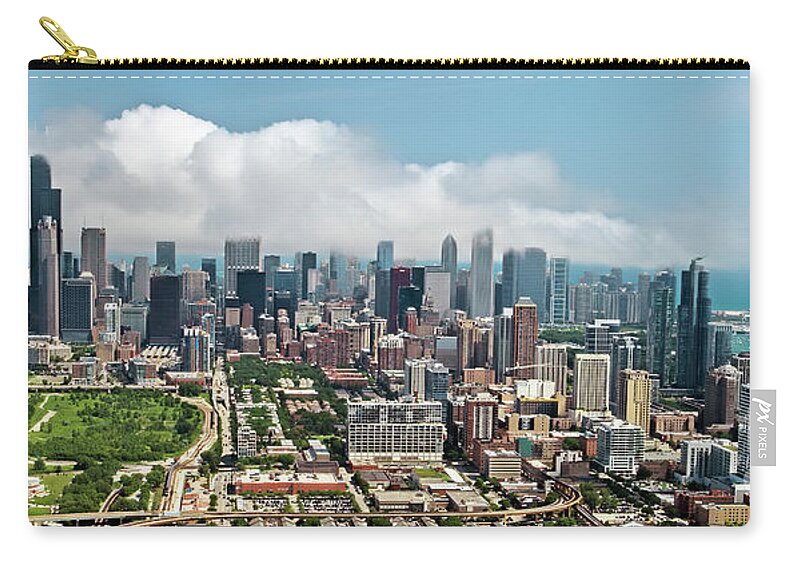 Chicago Zip Pouch featuring the photograph Chicago Skyline Aerial View by David Oppenheimer