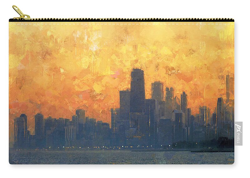 Chicago Zip Pouch featuring the digital art Chicago Sunset by Glenn Galen