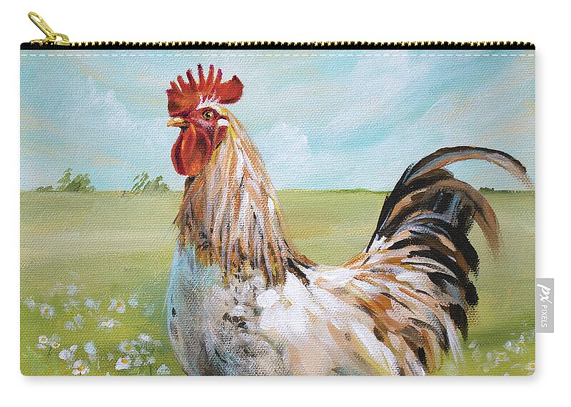Chicken Zip Pouch featuring the painting Chicken Hearted - Rooster Painting by Annie Troe