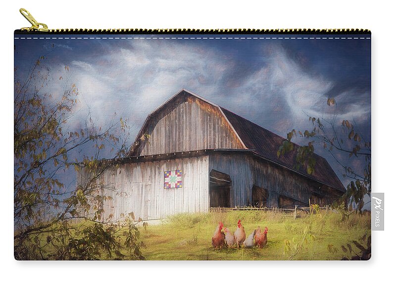 Chicken Zip Pouch featuring the photograph Chickens at the Farm Barn Painting by Debra and Dave Vanderlaan
