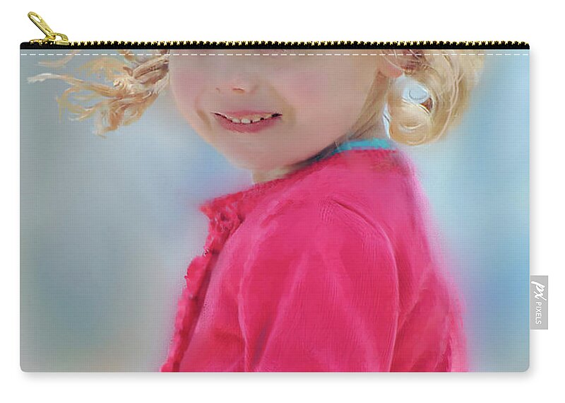 Girl Zip Pouch featuring the digital art Child Playing At the Beach by Cordia Murphy