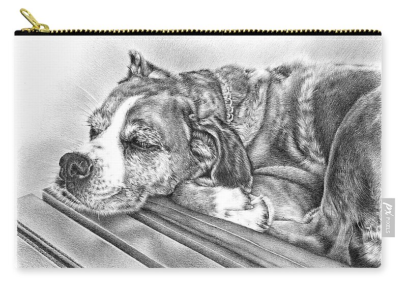 Dog Zip Pouch featuring the drawing Chilling Pooch by Casey 'Remrov' Vormer