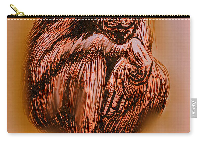 Animal Zip Pouch featuring the painting Chimp by Medea Ioseliani