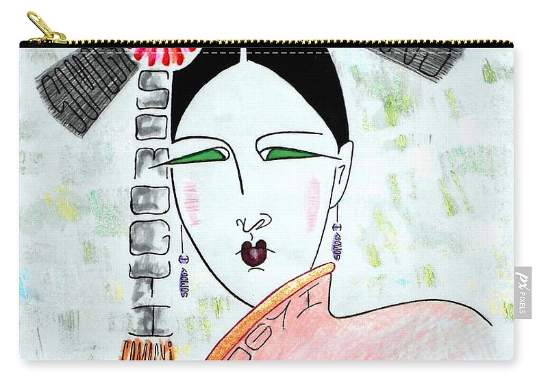 Asian Woman Zip Pouch featuring the painting China Doll by Jayne Somogy