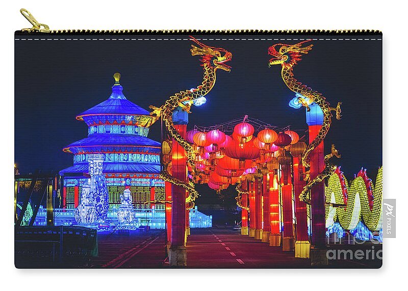 Asian Zip Pouch featuring the photograph Chinese Lantern Festival Horizontal Print by Luca Lorenzelli