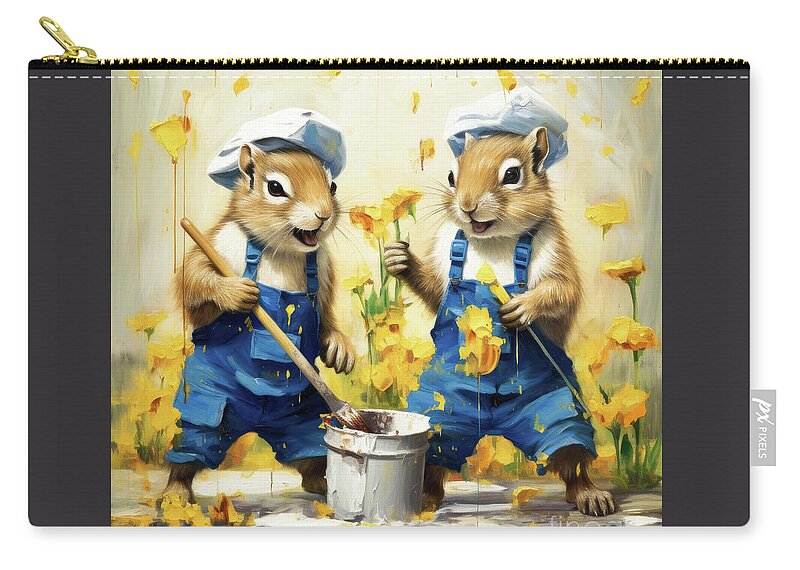 Chipmunk Zip Pouch featuring the painting Chipmunk Paint Party by Tina LeCour