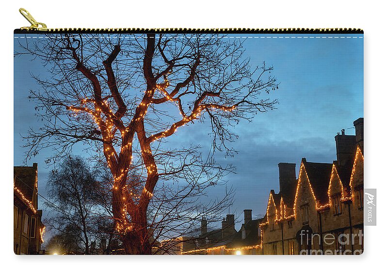 Chipping Campden Zip Pouch featuring the photograph Chipping Campden Christmas Lights Cotswolds by Tim Gainey