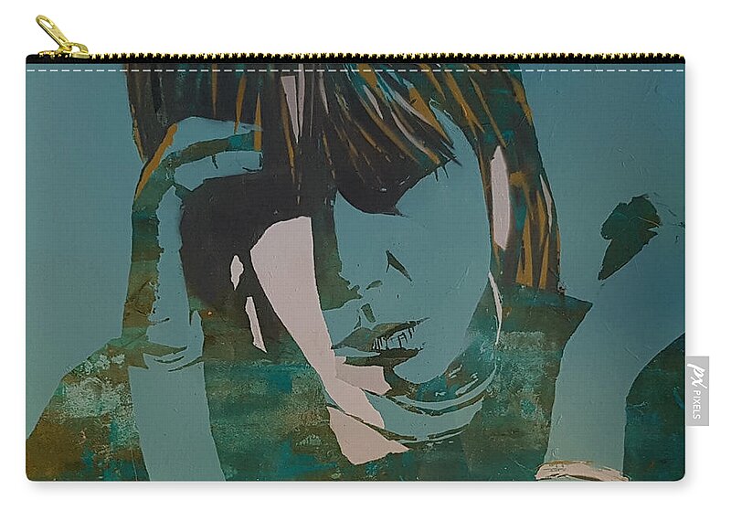Chrissie Hynde Zip Pouch featuring the painting Chrissie Hynde - Blue by Paul Lovering