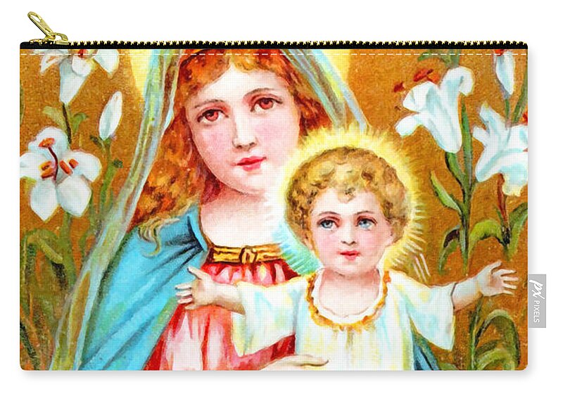 White Zip Pouch featuring the photograph Christianity Madonna and Jesus by Munir Alawi