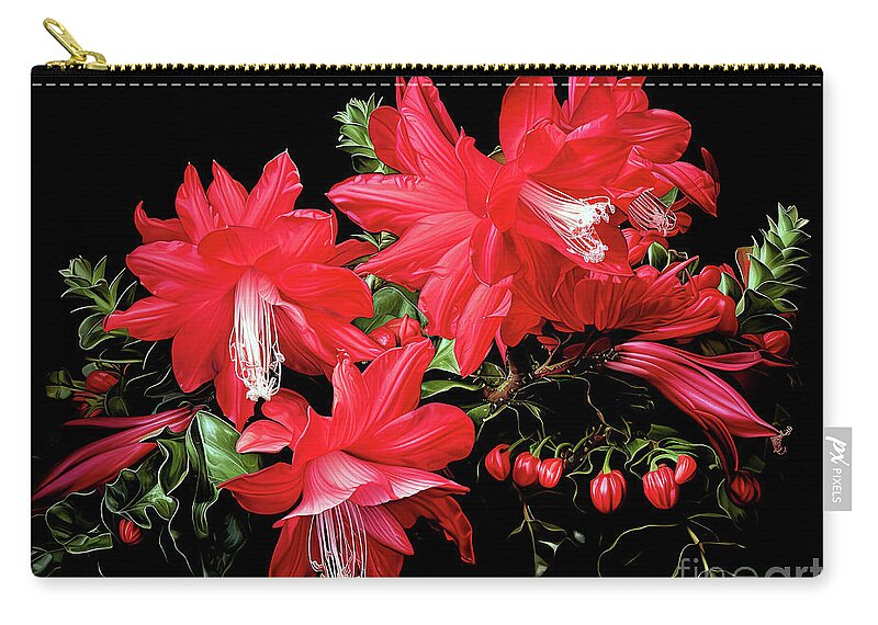 Schlumbergera Zip Pouch featuring the digital art Christmas Cactus 1 by Elaine Manley
