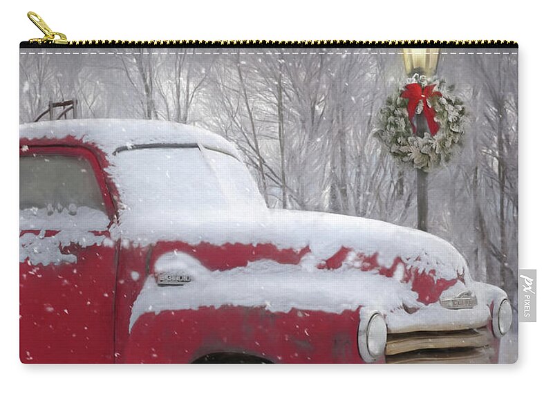 Christmas Zip Pouch featuring the mixed media Christmas Chevy by Lori Deiter
