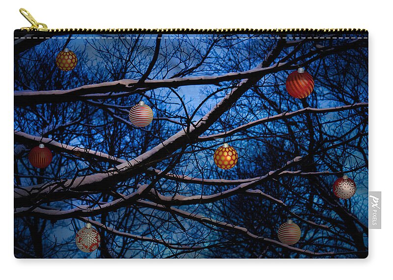Christmas Zip Pouch featuring the mixed media Christmas Dusk by Moira Law