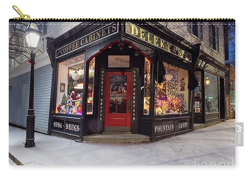 Warren Zip Pouch featuring the photograph Christmas Eve on Main St. 1 by Butch Lombardi