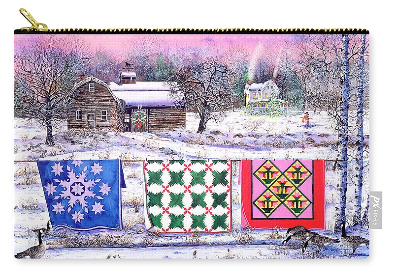 Christmas Zip Pouch featuring the painting Christmas Eve Quilts by Diane Phalen