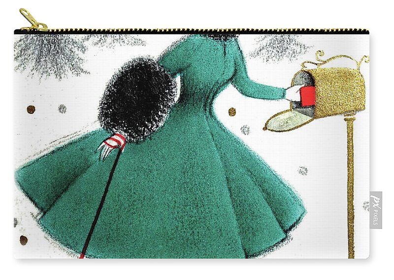 Young Woman Zip Pouch featuring the digital art Christmas gift on mailbox by Long Shot