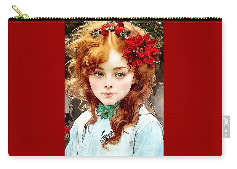 Christmas Art Zip Pouch featuring the digital art Christmas Girl by Stacey Mayer