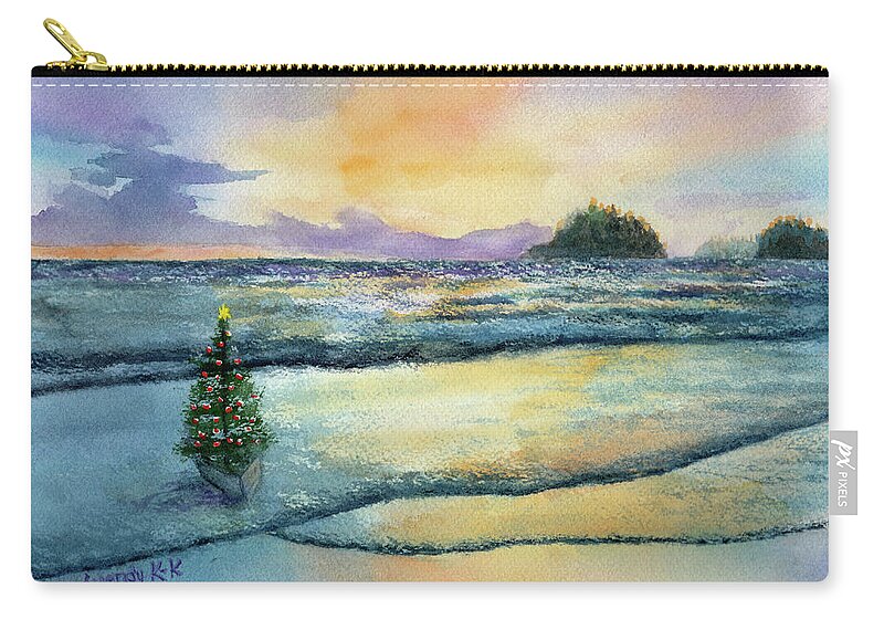 Ocean Zip Pouch featuring the painting Christmas on the Beach by Wendy Keeney-Kennicutt